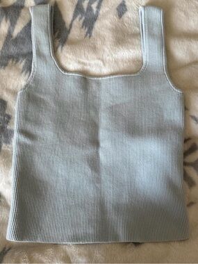Reformation Ribbed Square-Neck Tank Top - Pale Blue
